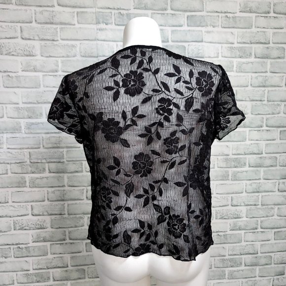 Vintage 80s 90s Sheer Burnout Floral Mesh Popover Short Sleeve‎ Top Grunge - Picture 6 of 6
